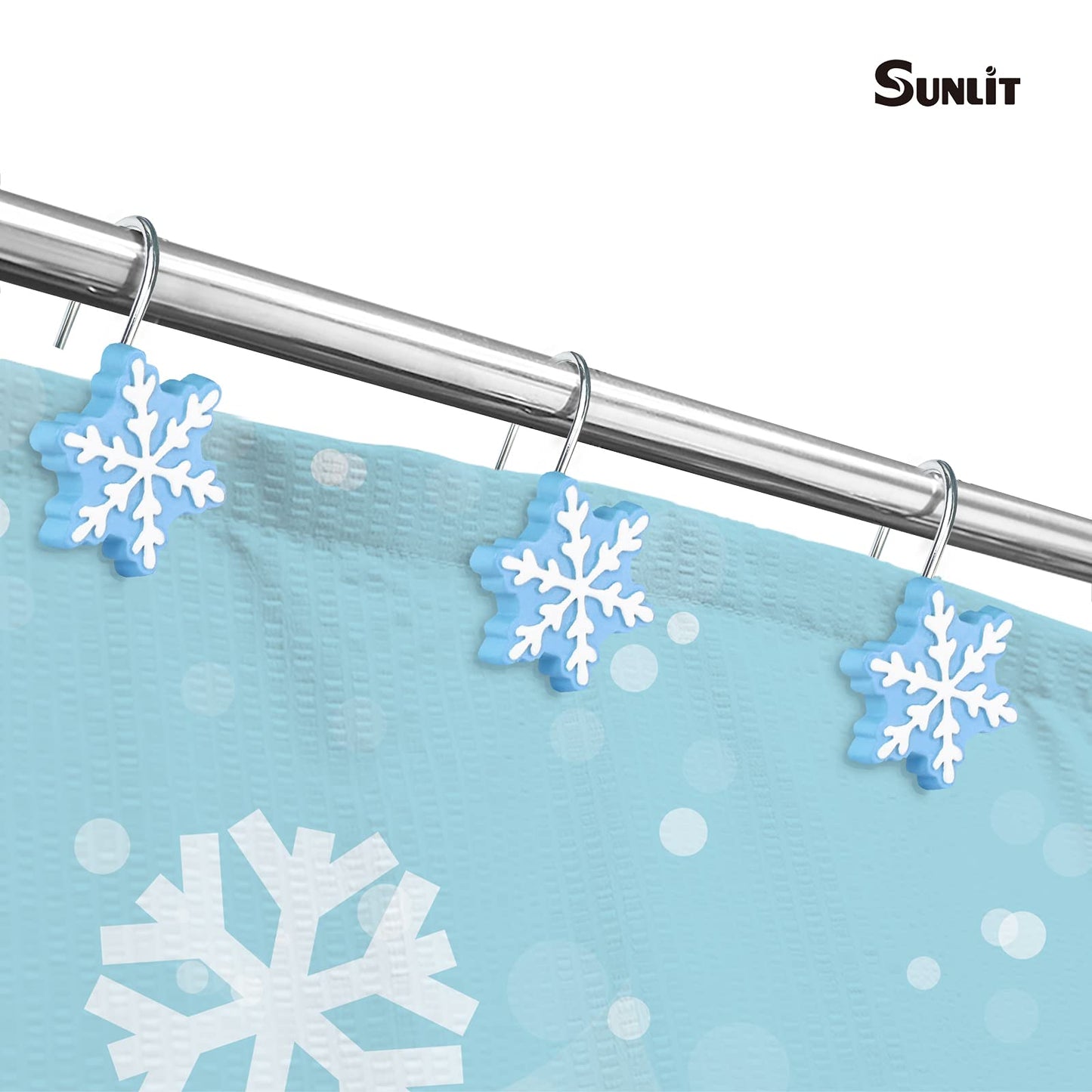 Sunlit Christmas Shower Curtain Hooks Snowflakes Double Shower Curtain Rings, Resin, Red and White Christmas Decor, Winter Bathroom Decoration - 12 Pack
