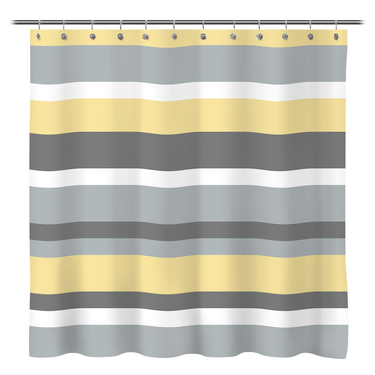 Sunlit Sage Green Gray Horizontal Stripes Water-Repellent Fabric Shower Curtain with Reinforced Metal Grommets Refreshing Striped Design Bathroom Decor, 72x72