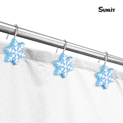 Sunlit Christmas Shower Curtain Hooks Snowflakes Double Shower Curtain Rings, Resin, Red and White Christmas Decor, Winter Bathroom Decoration - 12 Pack