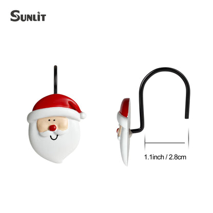 Sunlit Merry Christmas Shower Curtain Hooks Smiling Santa Claus Shower Curtain Rings, Resin, Christmas Decor, Winter Bathroom Decoration - 12 Pack