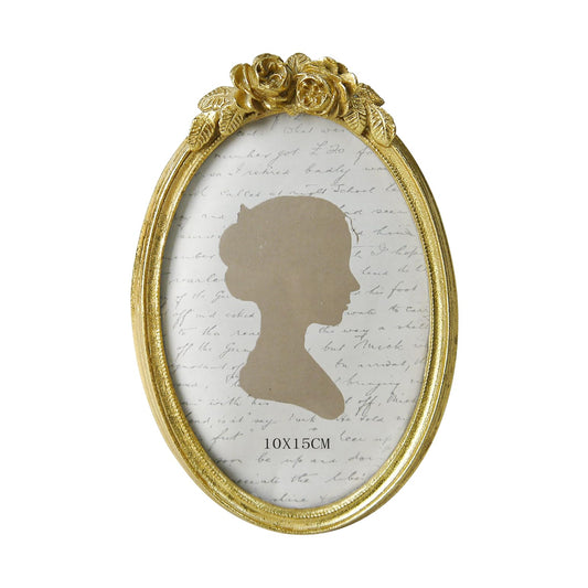 Sunlit Vintage Picture Frame 4x6 Inch, Oval Antique Photo Frames with Glass Front, Luxury Photo Display, Tabletop Wall Hanging, Gift Ideas, Golden Rose