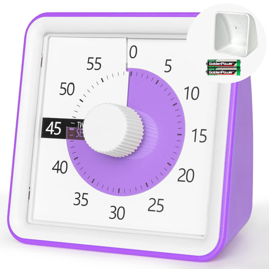 Visual Timer with Protective Case, 60-Minute Countdown Timer for Kids Autism ADHD Classroom Home Office, Countdown Clock for Teaching Work Meeting Time Management, Purple