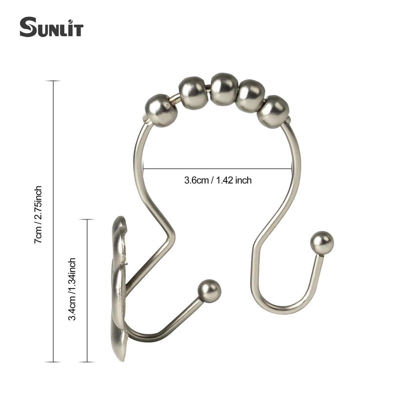 Sunlit Fashion Design Cute Paw Print Polished Double Shower Curtain Hooks for Dog Cat and Bear, Rust Proof Oil Metal Shower Curtain Rings, Black-12 Pack