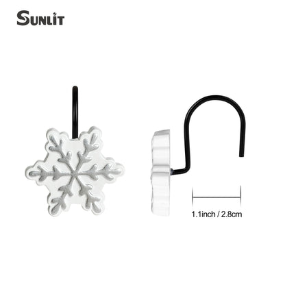 Sunlit Christmas Shower Curtain Hooks Snowflakes Double Shower Curtain Rings, Resin, Red and White Christmas Decor, Winter Bathroom Decoration - 12 Pack