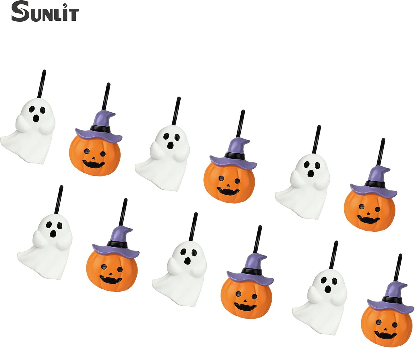 Sunlit Halloween Ghost and Pumpkin Shower Curtain Hooks Set of 12, Cute Jack O Lantern and White Ghost Curtain Rings for Bathroom, Spooky Decorative Bath Accessories