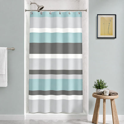 Sunlit Sage Green Gray Horizontal Stripes Water-Repellent Fabric Shower Curtain with Reinforced Metal Grommets Refreshing Striped Design Bathroom Decor, 72x72