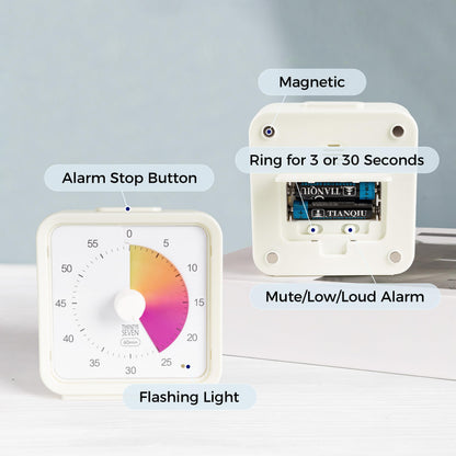TWENTY5 SEVEN Countdown Timer, 60 Minute 1 Hour Silent Visual Timer, Magnetic Classroom Teaching Tool Office Meeting, Countdown Clock for Kids Time Management, Concentric Rainbow