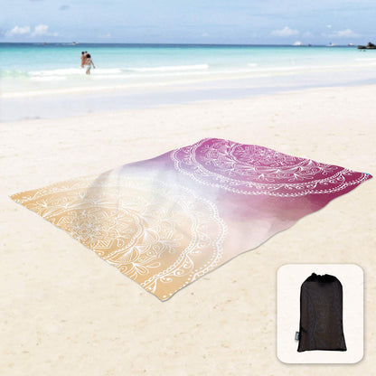 Sunlit 10'x9' Extra Large Boho Sand Proof Beach Blanket, Sand Proof Mat with Corner Pockets and Mesh Bag for Beach Party, Travel, Camping and Outdoor Music Festival, Light Orange and Sky Blue Mandala