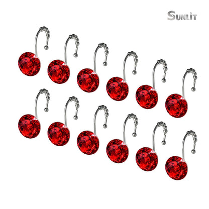 Sunlit Round Rhinestone Shower Curtain Hooks with Glide Balls, 12 Pack