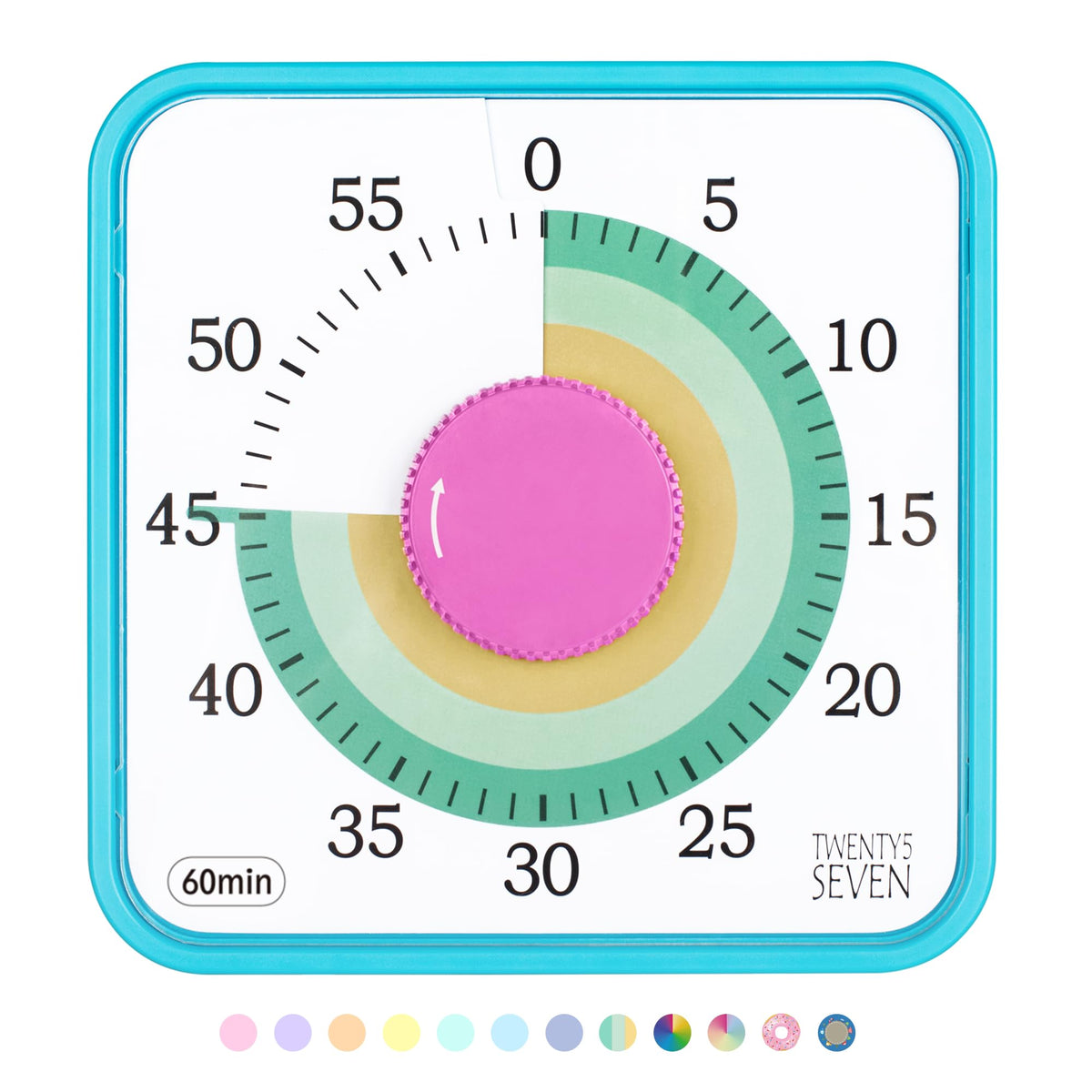 TWENTY5 SEVEN 7.5-Inch Visual Timer, Battery-Free 60-Minute Countdown Clock