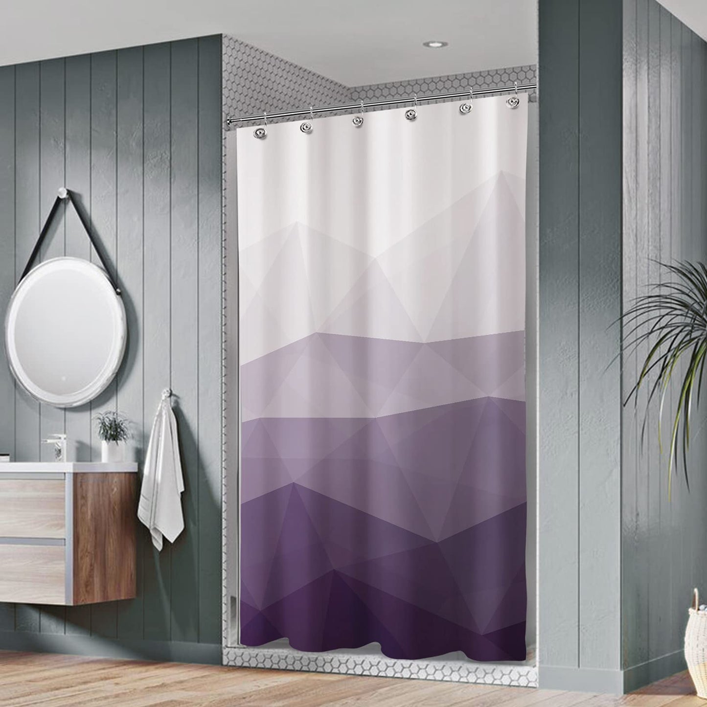 Sunlit Designer Popular Shower Curtain, Ombre Blue Fabric Contemporary Shower Curtains for Bathroom Décor