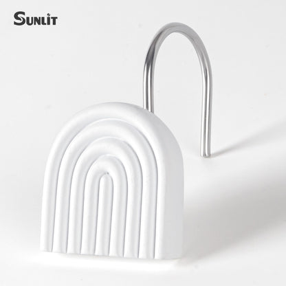 Sunlit Geometric Decorative Shower Curtain Hooks, Matt Triangle Geometric Black Shower Curtain Rings, Resin, Bathroom Decoration Boho Shower Curtain Hooks-12 Pack