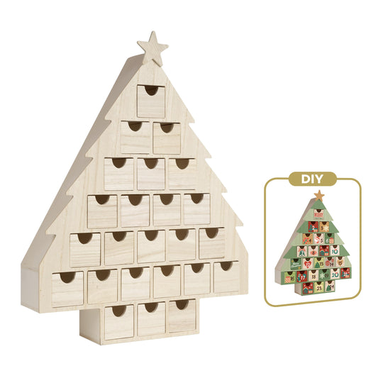 Sunlit Christmas Wooden Advent Calendar with Drawers, Unfinished Wooden, Christmas Tree Shaped Countdown Calendar Ready to Decorate and Personalize | Craft Storage Box | DIY Guru and Crafters