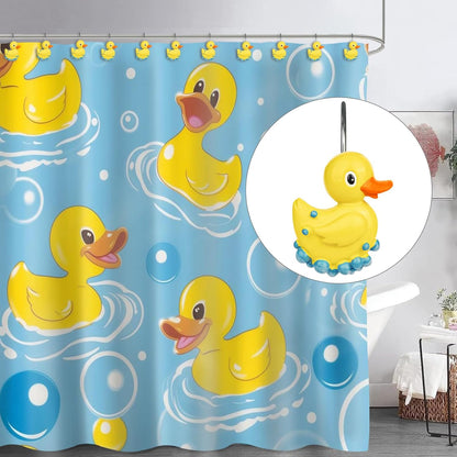 Sunlit Cute Shower Curtain Hooks for Kids, Home Decorative Bubble Duck Shower Curtain Rings for Bathroom, Resin, Fun Shower Curtain Hanger Hooks for Living Room, Set of 12, Yellow