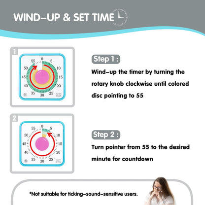TWENTY5 SEVEN Countdown Timer 7.5 inch; 60 Minute 1 Hour Visual Timer – Classroom Teaching Tool Office Meeting, Mechanical Countdown Clock for Kids Exam Time Management Magnetic, Sky Blue