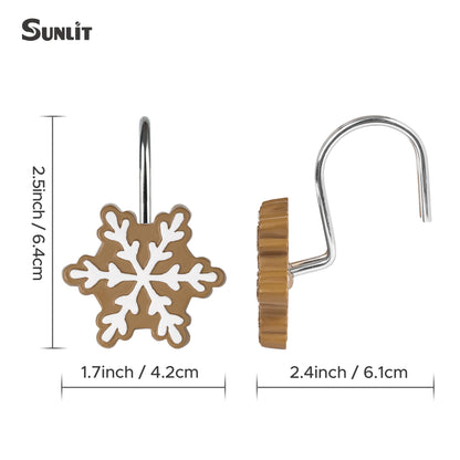 Sunlit Christmas Shower Curtain Hooks Snowflakes Double Shower Curtain Rings, Resin, Red and White Christmas Decor, Winter Bathroom Decoration - 12 Pack