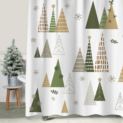 Sunlit Geometric Modern Design Christmas Shower Curtain Christmas Tree Bathroom Home Office Holiday Wall Decoration as Tapestry and Photo Booth Backdrop Red Green White Printed