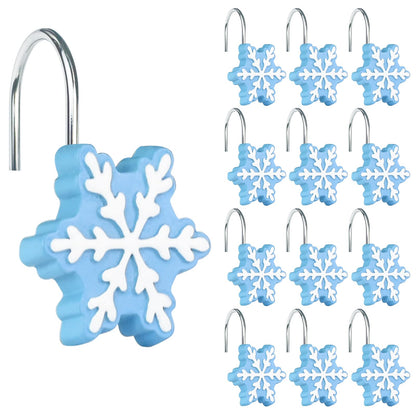 Sunlit Christmas Shower Curtain Hooks Snowflakes Double Shower Curtain Rings, Resin, Red and White Christmas Decor, Winter Bathroom Decoration - 12 Pack