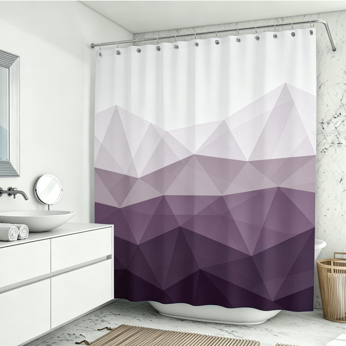 Sunlit Design 36 x 72 Inches Ombre Blue Small Stall Shower Curtain RV Half Size Narrow Bathroom Curtains Contemporary Geometric Fabric Bathroom Decor