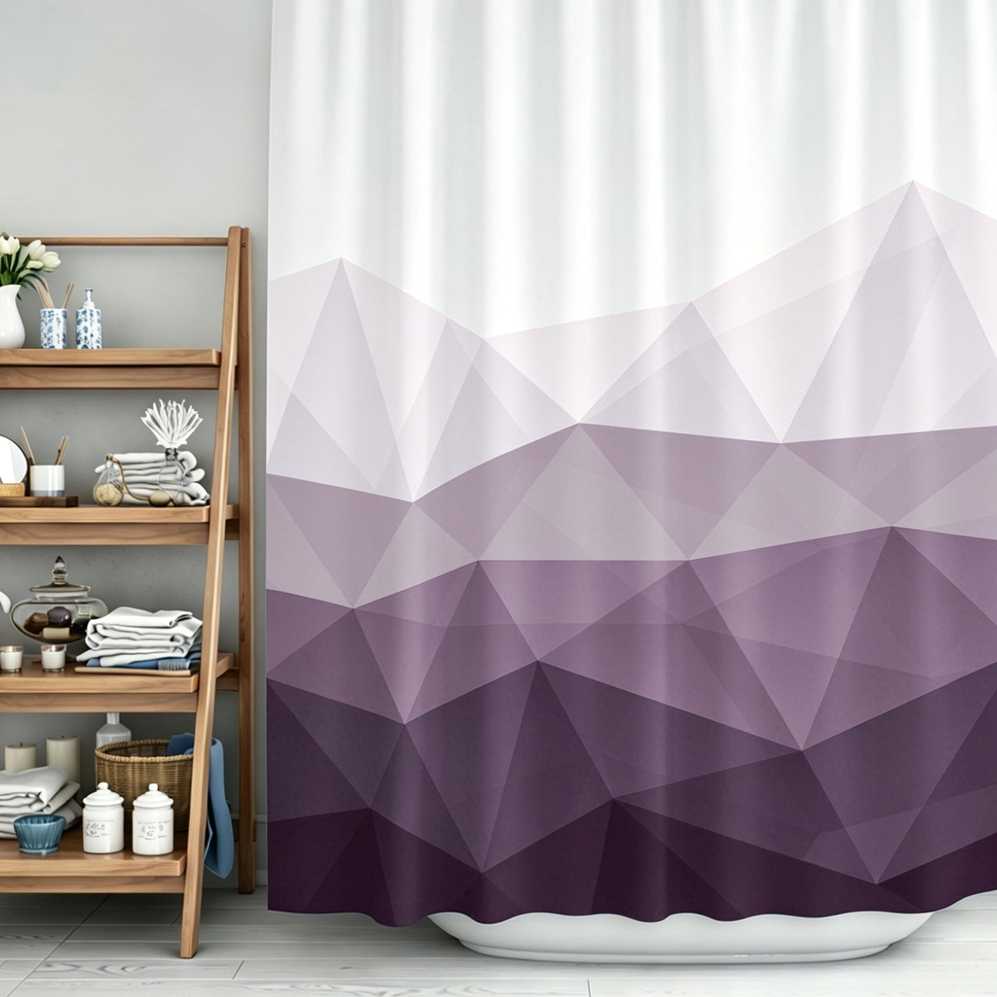 Sunlit Design 36 x 72 Inches Ombre Blue Small Stall Shower Curtain RV Half Size Narrow Bathroom Curtains Contemporary Geometric Fabric Bathroom Decor
