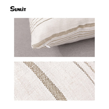 Sunlit Decorative Farmhouse Throw Pillow Case, Set of 2 Cream/Off-White with Black Stripes Modern Accent Square Pillow Cover, 22" x 22", Textured Linen Throw Cushion Covers for Couch Chair Bedroom