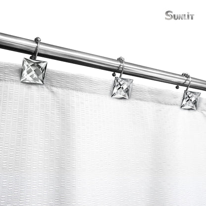 Sunlit Luxury Design Square Red Diamond Crystal Gem Bling with Glide Balls Shower Curtain Hooks, Rust Proof Metal Rhinestones Glam Shower Curtain Rings-12 Pack