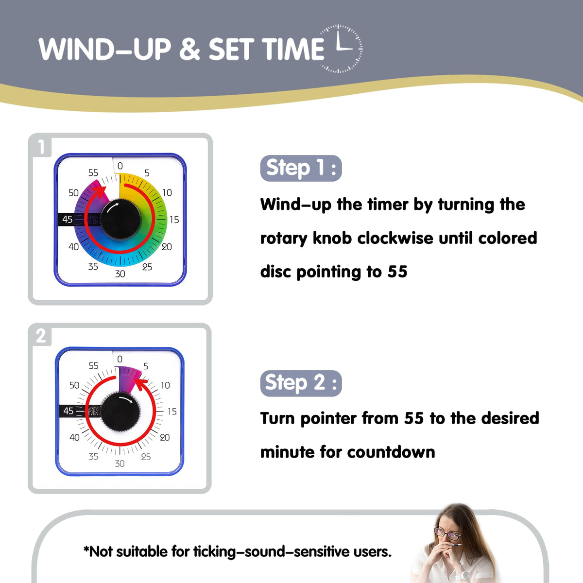 TWENTY5 SEVEN 6-Inch Visual Timer, Battery-Free 60-Minute Countdown Clock