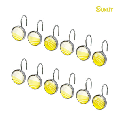Sunlit Round Crystal Glass Decorative Shower Curtain Hooks, Rust Proof Oil Rubbed Metal Shower Curtain Rings-12 Pack, Gradient Blue