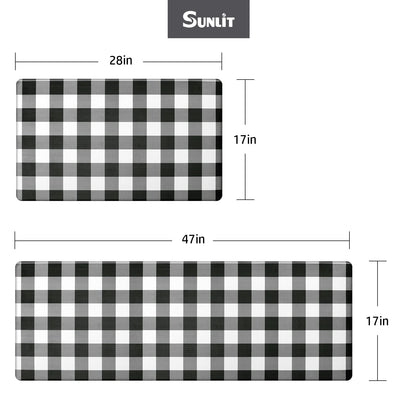 Sunlit Set of 2 Anti Fatigue Kitchen Floor Mat, Non Slip Waterproof Comfort Standing Mat, 0.4 Inch Thick Cushioned Farmhouse Kitchen Rug Runner, White Red Buffalo Check (17"x28"&17"x47")