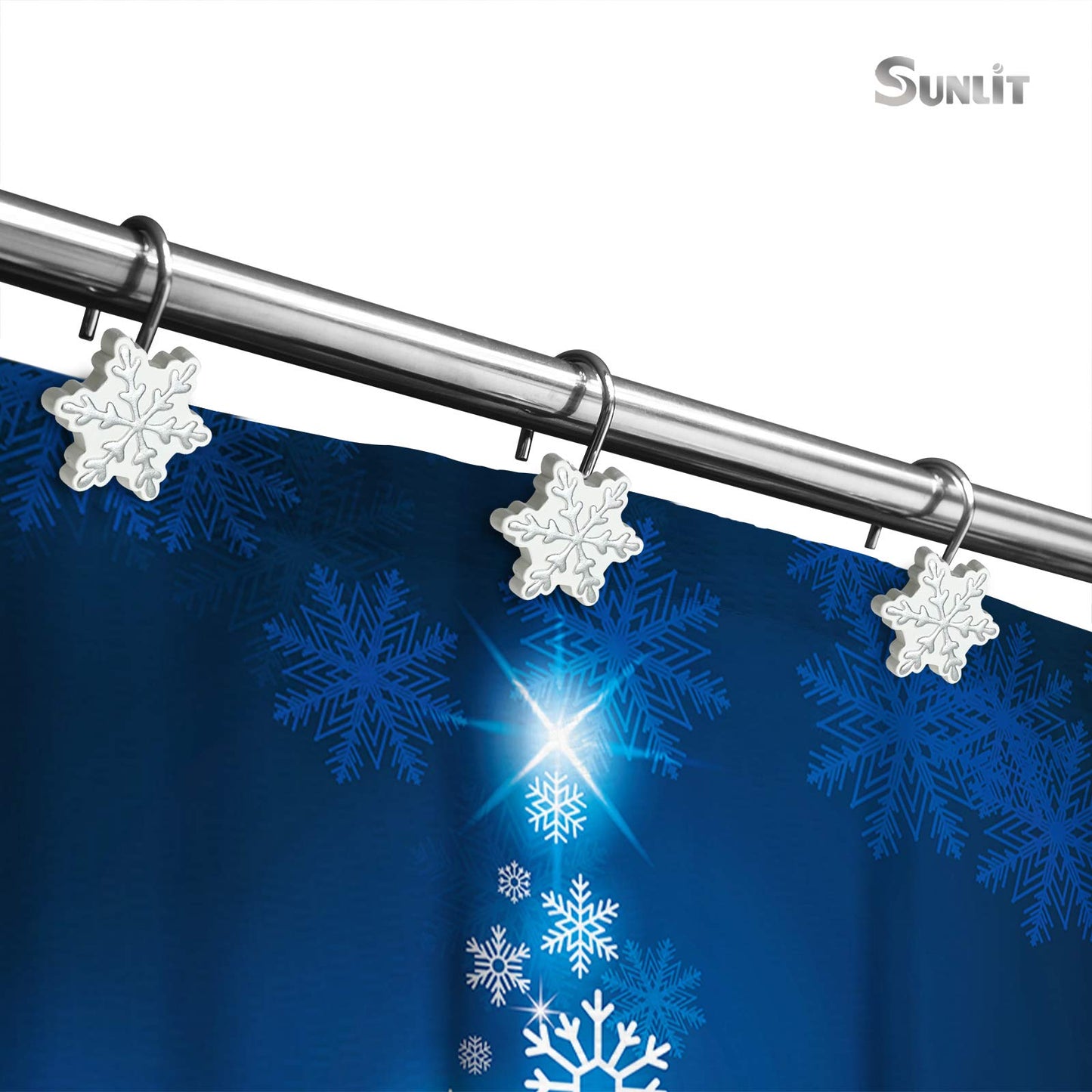 Sunlit Christmas Shower Curtain Hooks Snowflakes Double Shower Curtain Rings, Resin, Red and White Christmas Decor, Winter Bathroom Decoration - 12 Pack