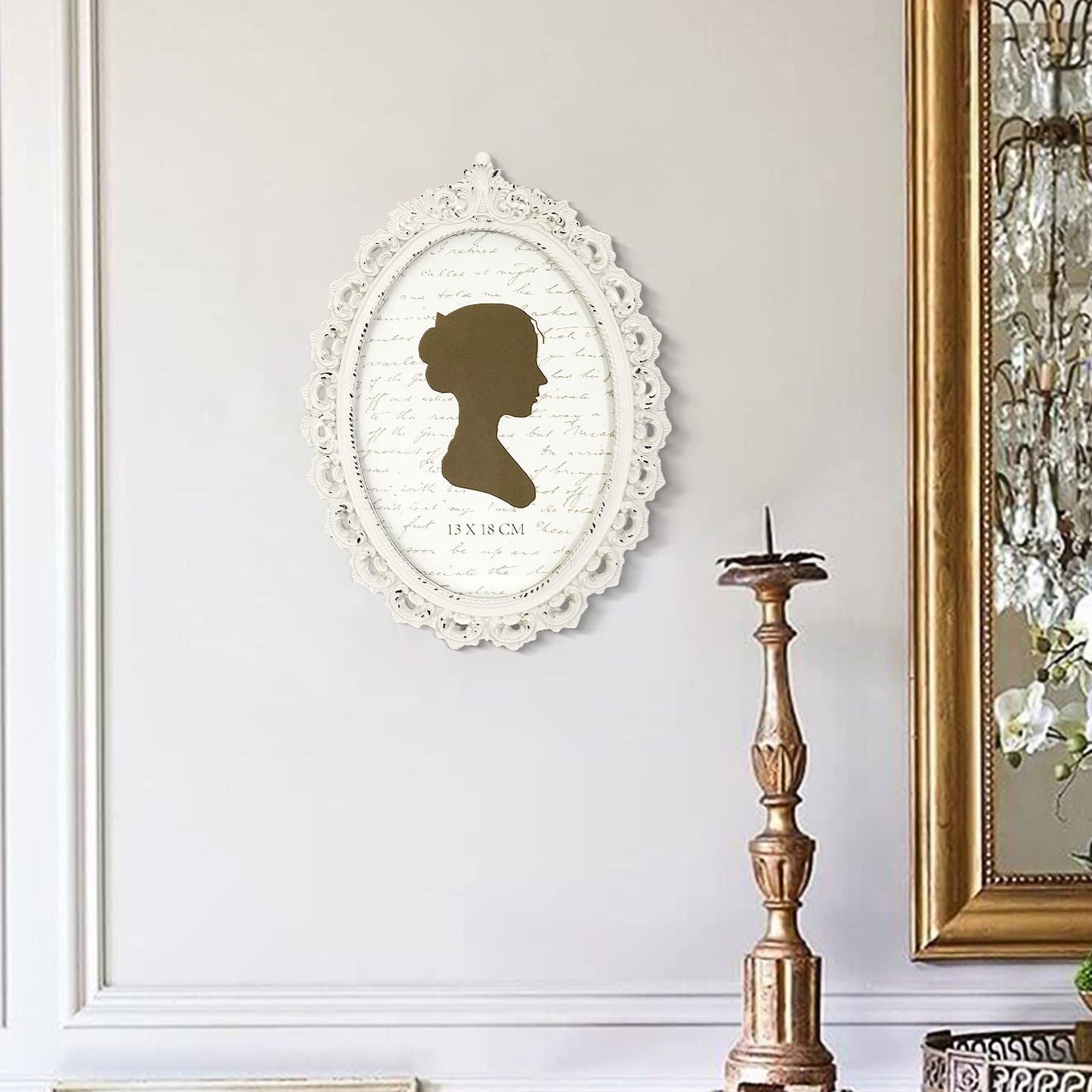 Sunlit Vintage Picture Frame 4x6 Inch, Oval Antique Photo Frames with Glass Front, Luxury Photo Display, Tabletop Wall Hanging, Gift Ideas, White