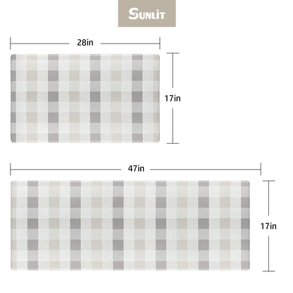 Sunlit Set of 2 Anti Fatigue Kitchen Floor Mat, Non Slip Waterproof Comfort Standing Mat, 0.4 Inch Thick Cushioned Farmhouse Kitchen Rug Runner, White Red Buffalo Check (17"x28"&17"x47")