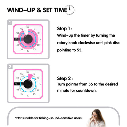 TWENTY5 SEVEN Countdown Timer 7.5 inch; 60 Minute 1 Hour Visual Timer – Classroom Teaching Tool Office Meeting, Mechanical Countdown Clock for Kids Exam Time Management Magnetic, Sky Blue