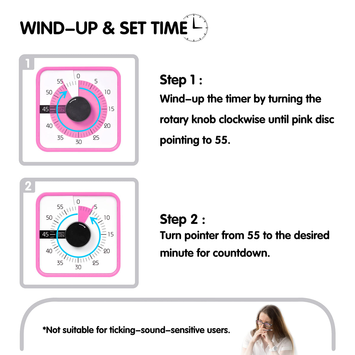 TWENTY5 SEVEN 7.5-Inch Visual Timer, Battery-Free 60-Minute Countdown Clock