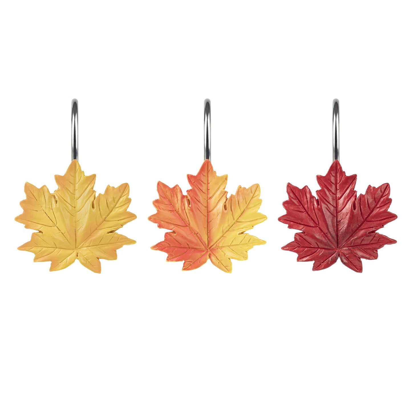 Sunlit Fall Autumn Decorative Shower Curtain Hooks, Pumpkin Maple Leaf Squirrel Acorn Shower Curtain Rings with Black Hooks, Resin, Orange Leaves Cute Bathroom Curtain Hangers Decoration, Set of 12