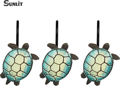 Sunlit Tilt Sea Turtle Shower Curtain Hooks, Home Decorative Shower Curtain Rings with Black Hooks for Bathroom, Resin, Ocean Shower Curtain Hanger Hooks for Kid Room Living Room, Set of 12