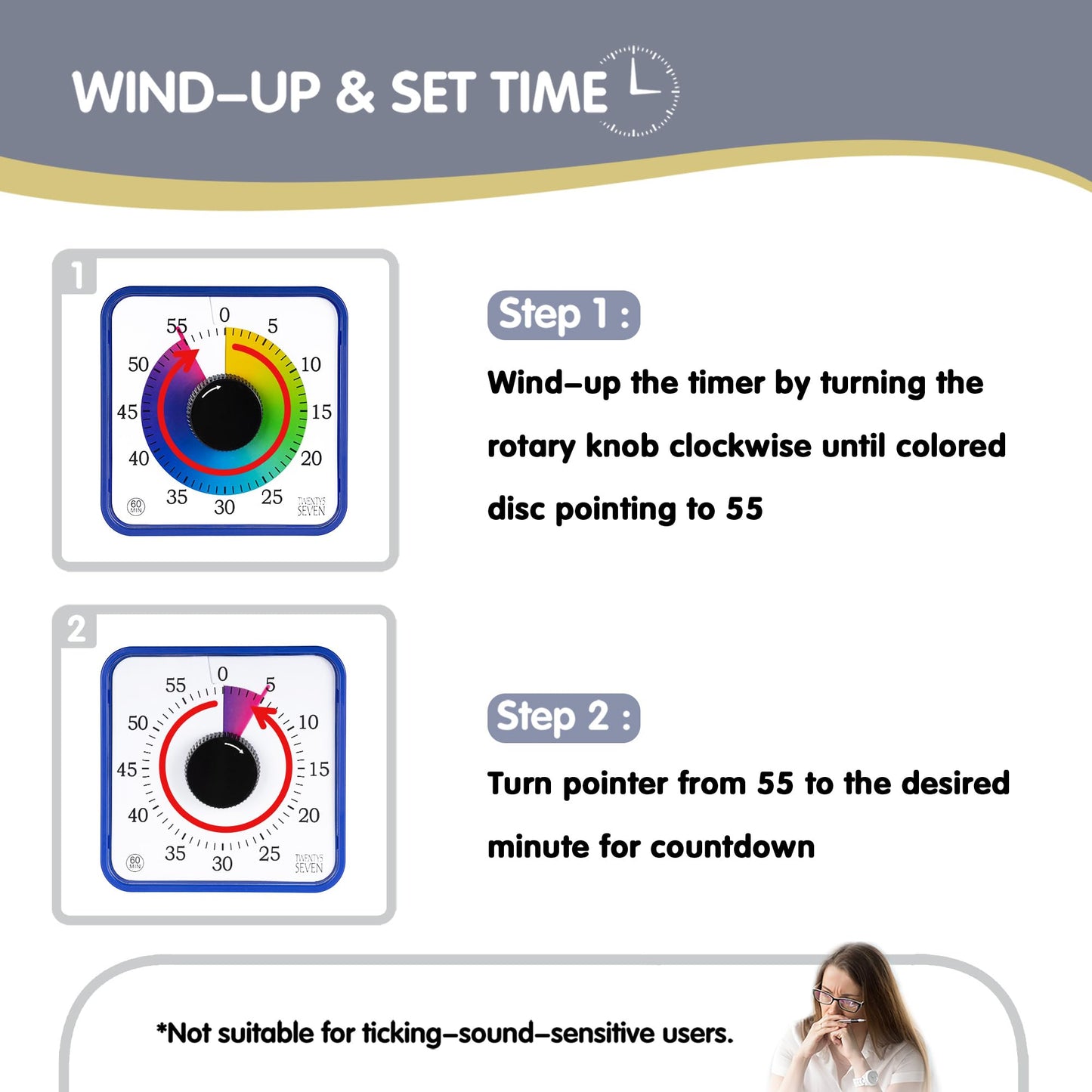TWENTY5 SEVEN Countdown Timer 7.5 inch; 60 Minute 1 Hour Visual Timer – Classroom Teaching Tool Office Meeting, Mechanical Countdown Clock for Kids Exam Time Management Magnetic, Sky Blue