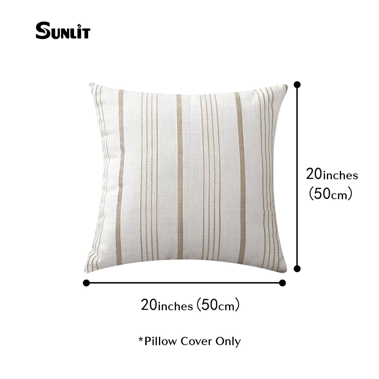 Sunlit Decorative Farmhouse Throw Pillow Case, Set of 2 Cream/Off-White with Black Stripes Modern Accent Square Pillow Cover, 22" x 22", Textured Linen Throw Cushion Covers for Couch Chair Bedroom