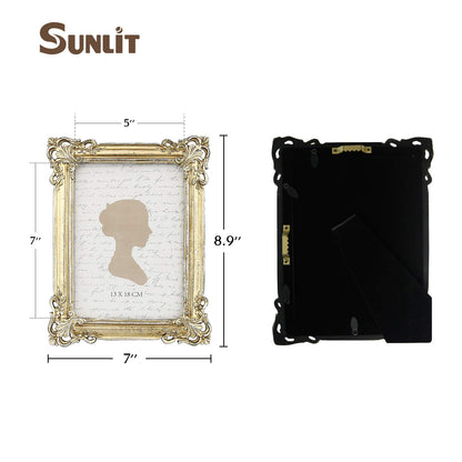 Sunlit Vintage Picture Frame 4x6 Inch, Luxury Antique Photo Frames with Glass Front, Photo Display, Tabletop Wall Hanging, Gift Ideas