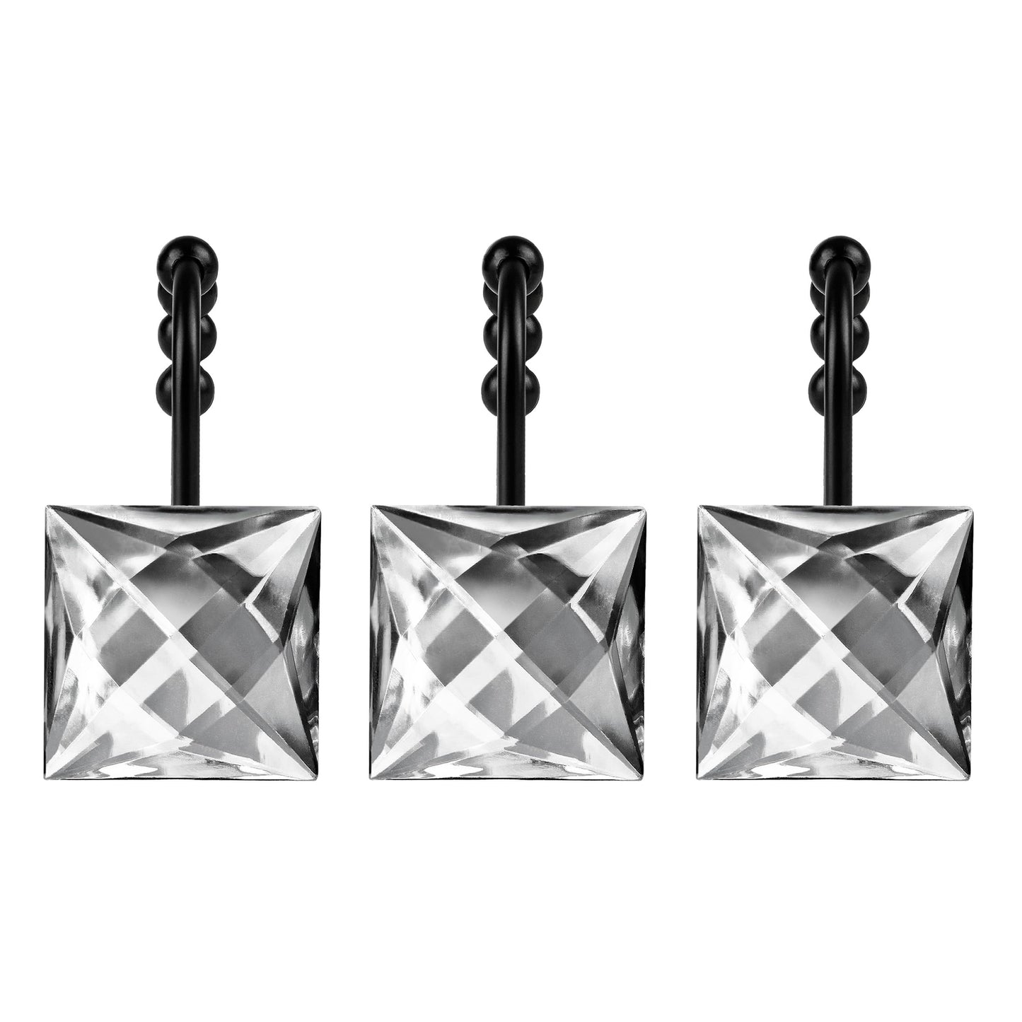 Sunlit Square Rhinestone Shower Curtain Hooks with Glide Balls, 12 Pack