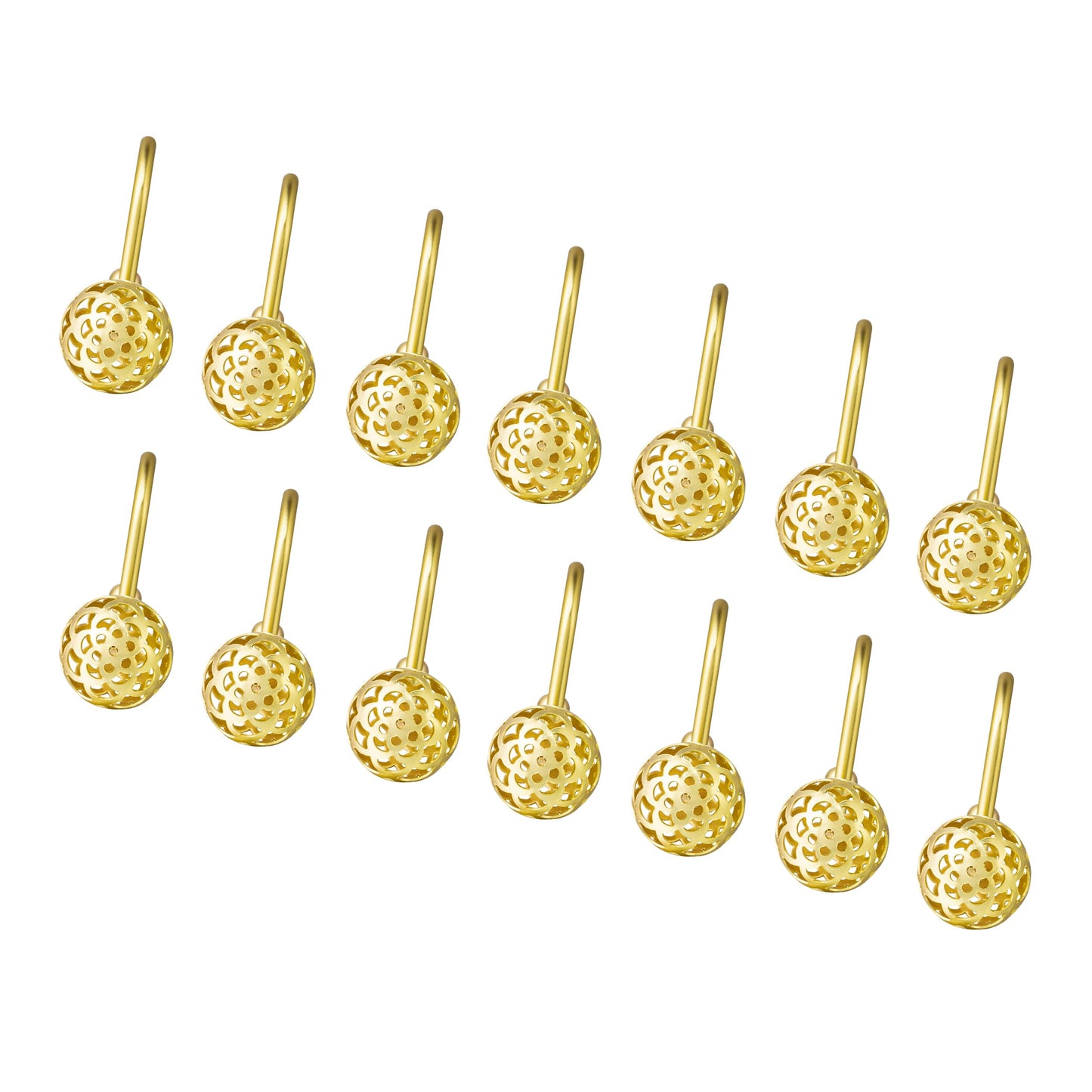 Sunlit Gold Hollow Ball Shower Curtain Hooks, Metal Home Decorative Shower Curtain Rings for Bathroom, Modern Shower Curtain Hangers Bathroom Accessories, Set of 12