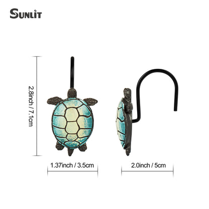 Sunlit Sea Turtle Shower Curtain Hooks, Home Decorative Shower Curtain Rings for Bathroom, Resin, Ocean Shower Curtain Hanger Hooks for Kid Room Living Room, Set of 12
