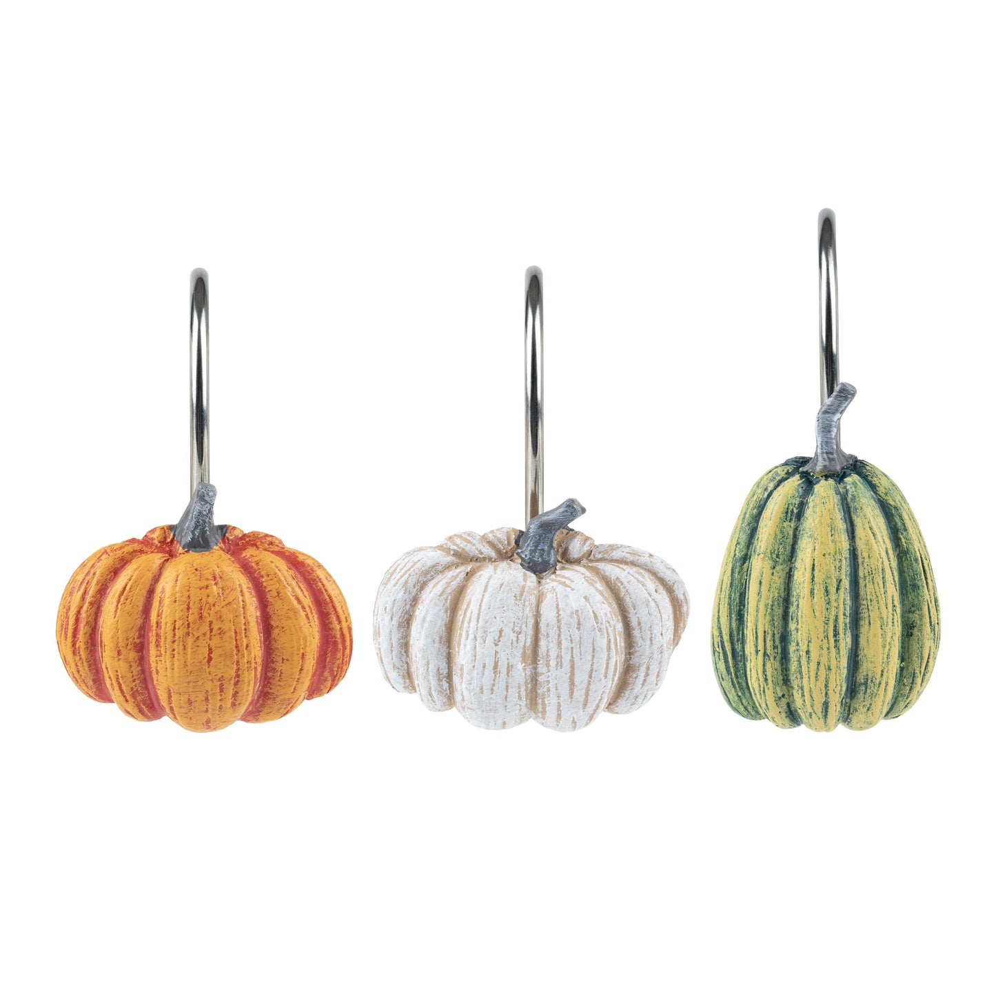 Sunlit Fall Pumpkin Decorative Shower Curtain Hooks, Autumn Harvest Festival Shower Curtain Rings, Resin, Orange Farmhouse Bathroom Curtain Hangers Decoration, Set of 12