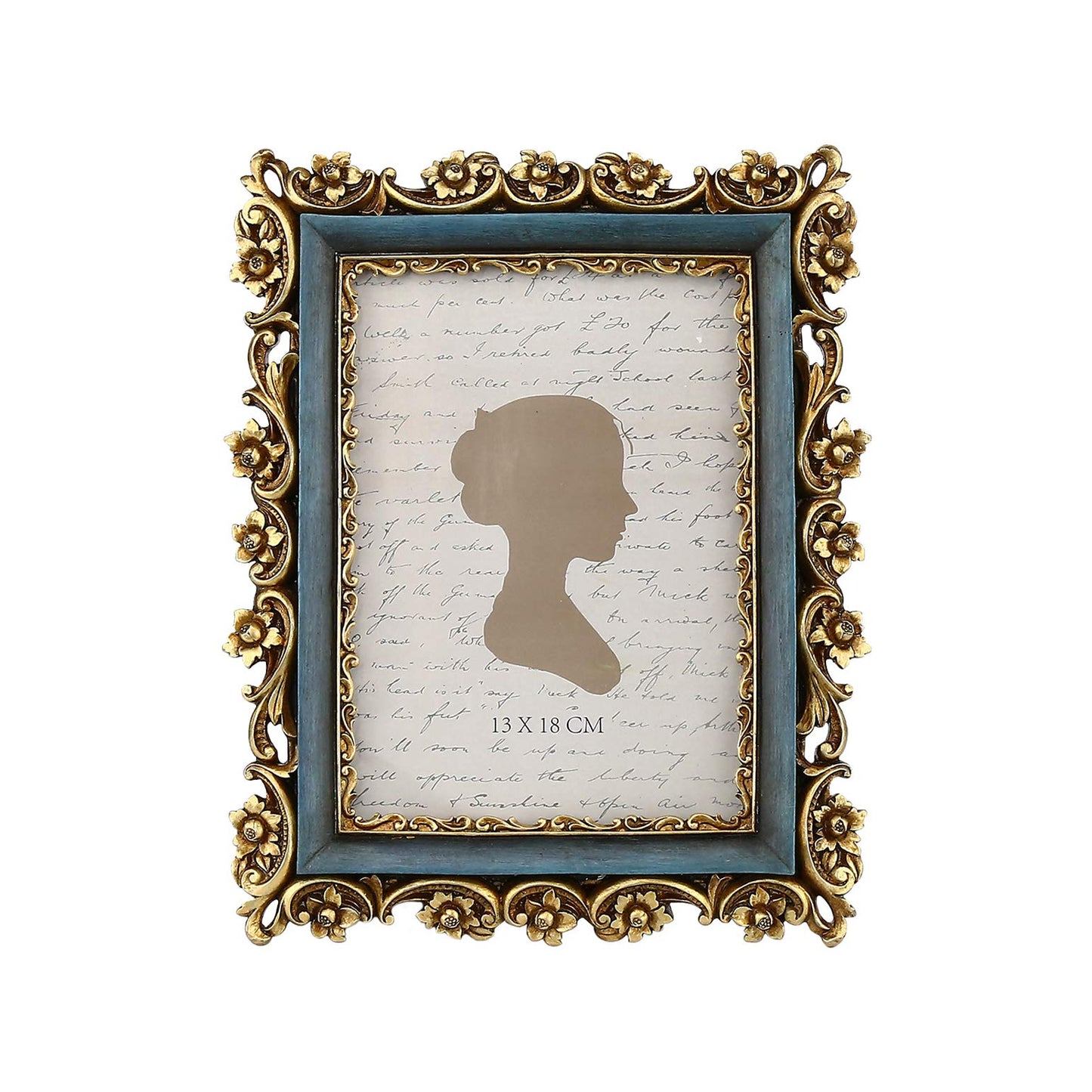 Sunlit Vintage Picture Frame 4x6 Inch, Luxury Antique Photo Frames with Glass Front, Photo Display, Tabletop Wall Hanging, Gift Ideas, Retro Blue and Gold