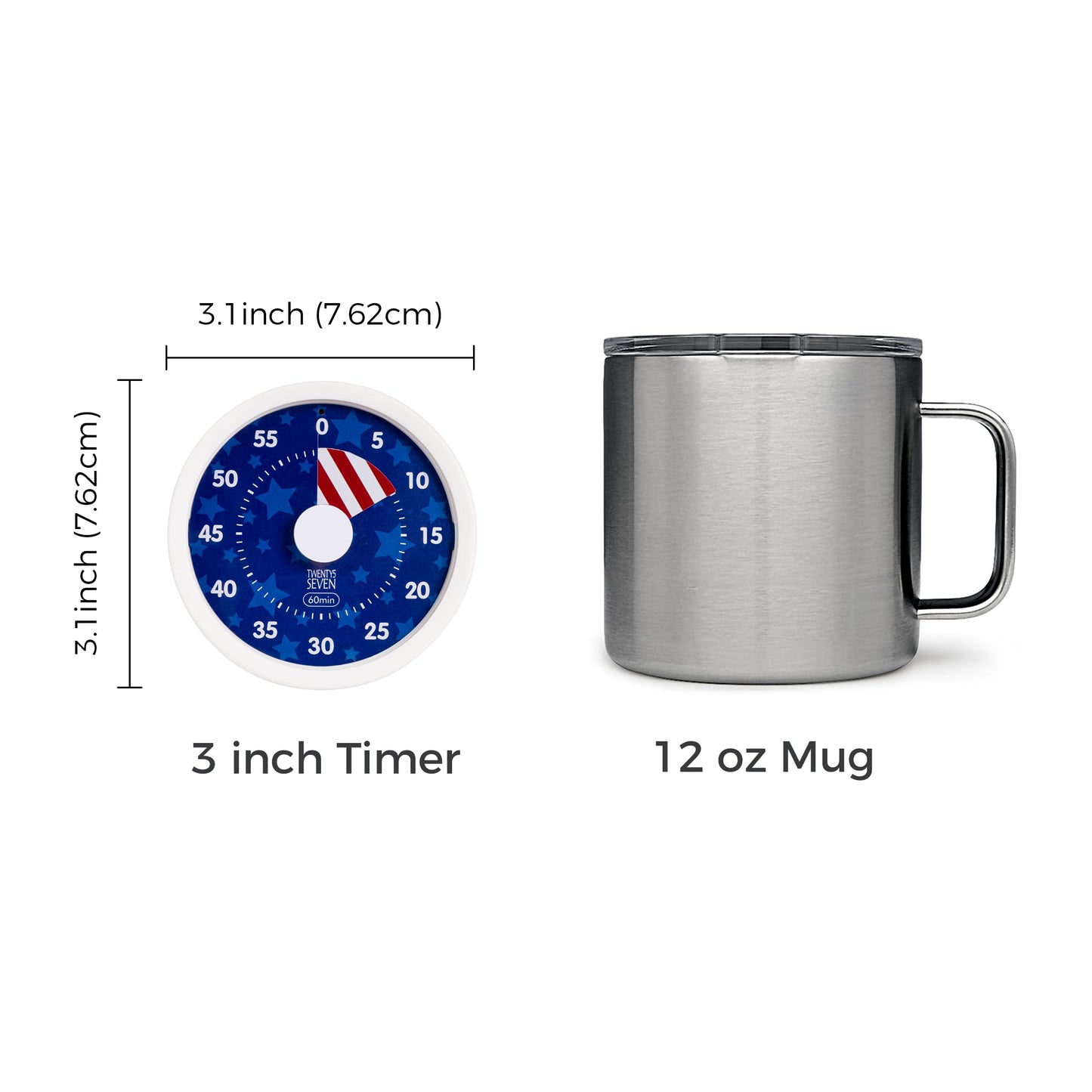 TWENTY5 SEVEN Countdown Timer 3 inch, Silent 60 Minute 1 Hour Visual Timer with Pause, Magnetic Classroom Teaching Tool Office Meeting, Countdown Clock for Kids Time Management, Red White and Blue