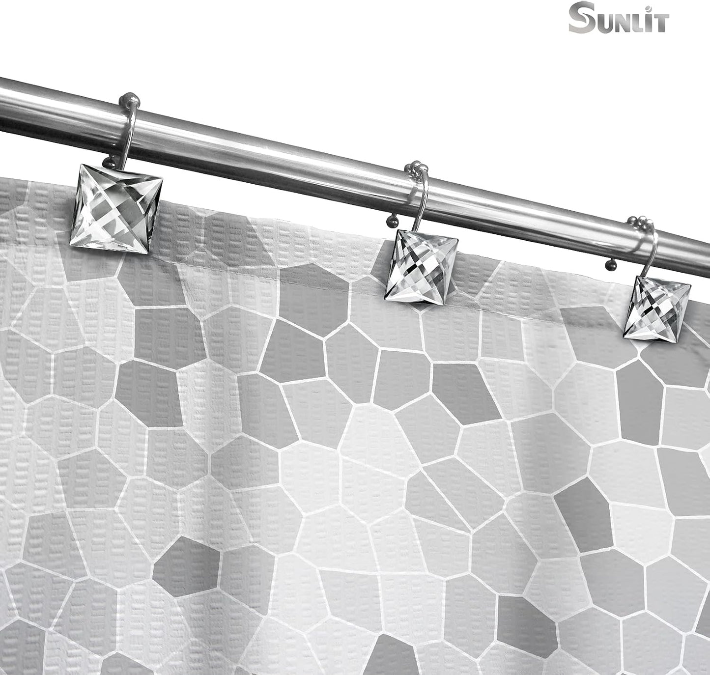 Sunlit Square Rhinestone Shower Curtain Hooks with Glide Balls, 12 Pack