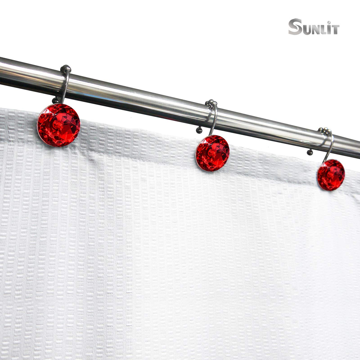 Sunlit Round Rhinestone Shower Curtain Hooks with Glide Balls, 12 Pack