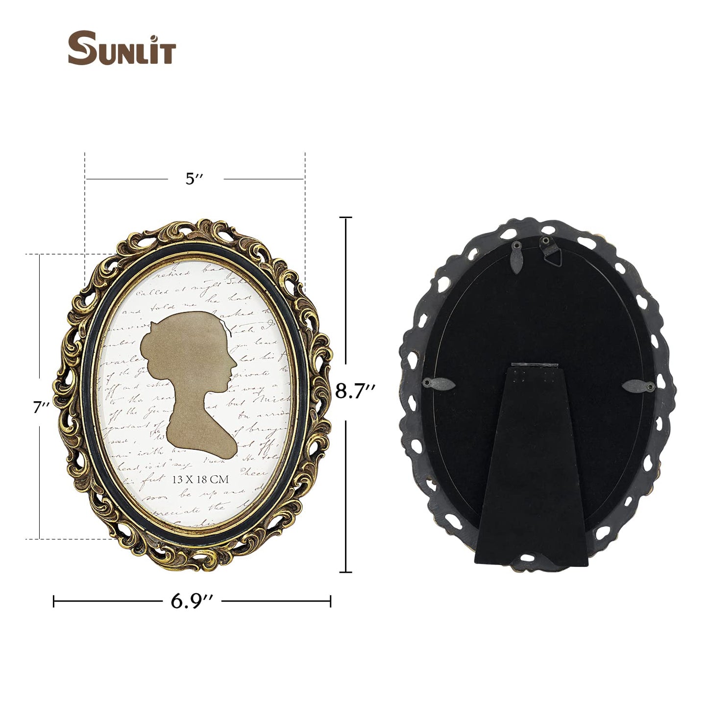 Sunlit Vintage Picture Frame 4x6 Inch, Oval Antique Photo Frames with Glass Front, Luxury Photo Display, Tabletop Wall Hanging, Gift Ideas, Golden Brown