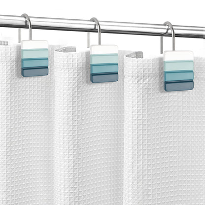 Sunlit Ombre Blue Decorative Shower Curtain Hooks, Blue Navy Shower Curtain Rings, Resin, Bathroom Decoration Stripes Shower Curtain Hooks-12 Pack