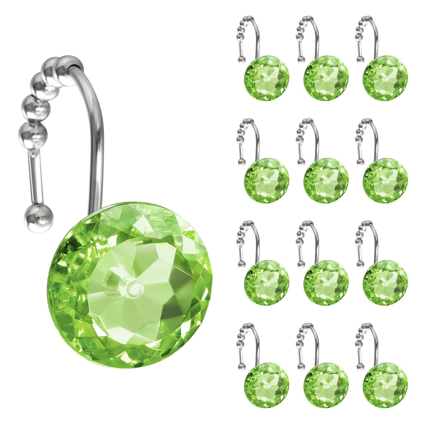 Sunlit Luxury Design Round Yellow Diamond Crystal Gem Bling with Glide Balls Shower Curtain Hooks, Rust Proof Metal Rhinestones Glam Shower Curtain Rings-12 Pack